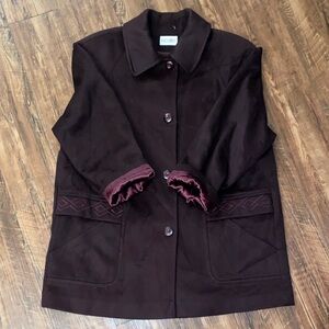 Vintage Plum Pea Coat with Satin-Lining